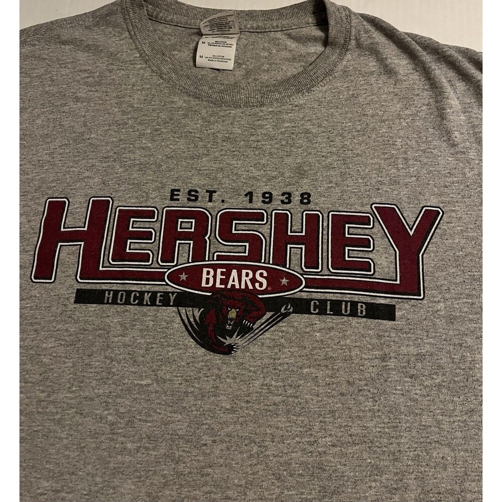 VTG Hershey Bears Ice Hockey Y2K T-Shirt MEDIUM Calder AHL Gray Park Chocolate